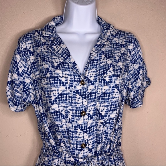 SMALL SONOMA BLUE WHITE BELTED DRESS SHORT SLEEVE MIDI LENGTH RAYON COASTAL - Picture 6 of 14